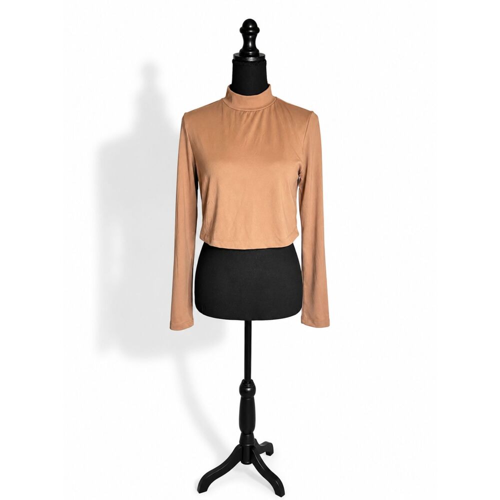 Cotton On Nude Beige Mock Neck Crop Top Womens XL Long Sleeve Minimalist
